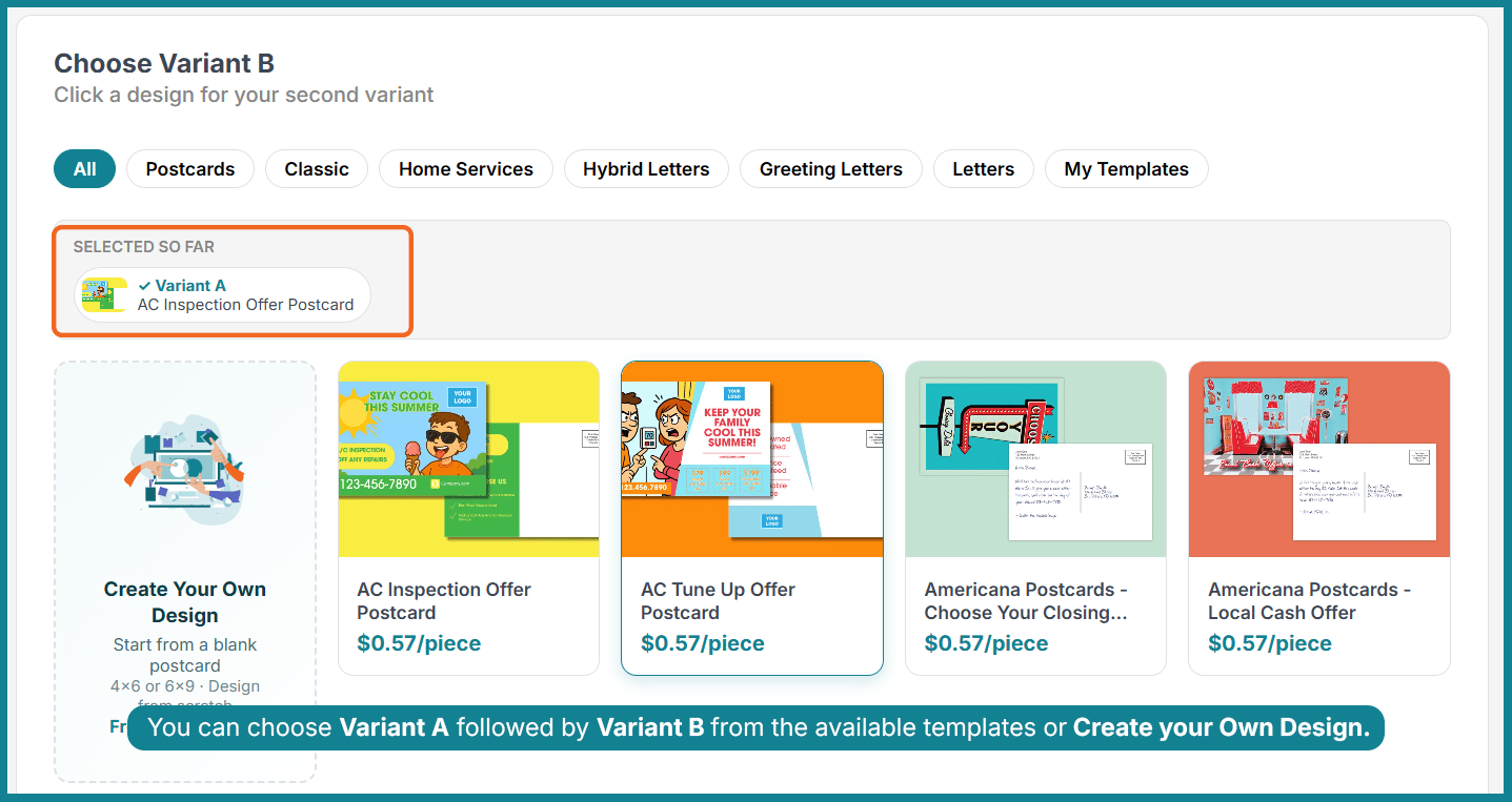 Choose between Variant A and Variant B
