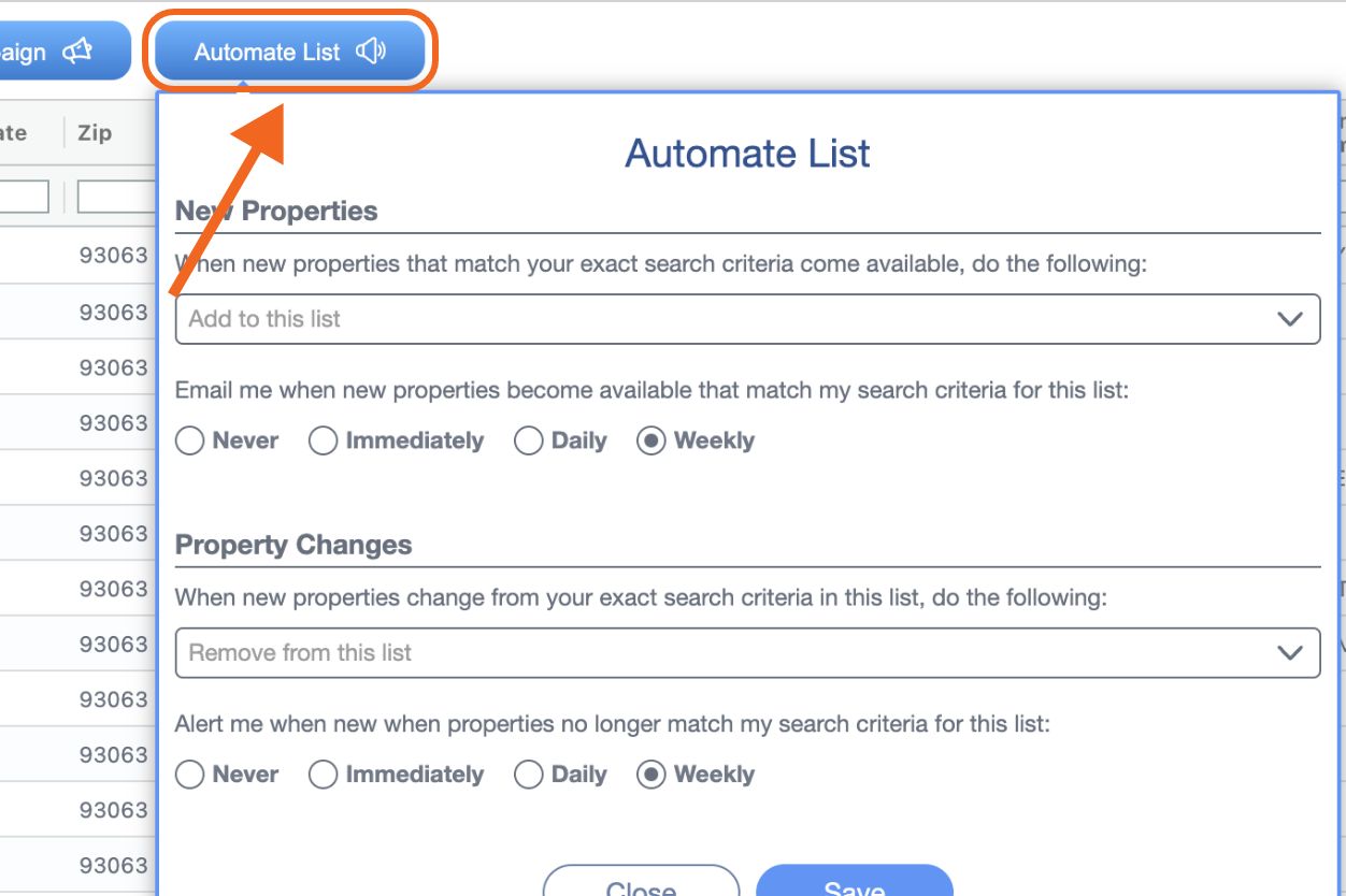 Step 2: Choose “Automate List” and Set Your Desired Automation Criteria and List Adjustment Preferences