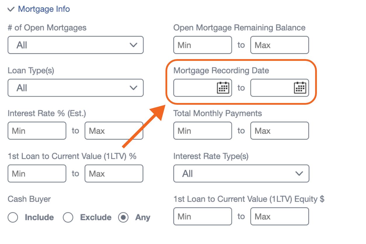 Step 3: Enter a Custom Date Range Under "Mortgage Recording Date"
