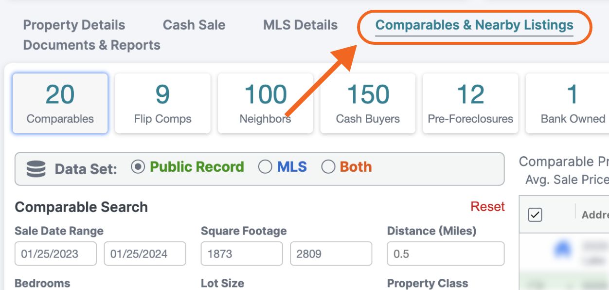 Step 1: Navigate to The “Comparables & Nearby Listings” Tab on Your Property Card