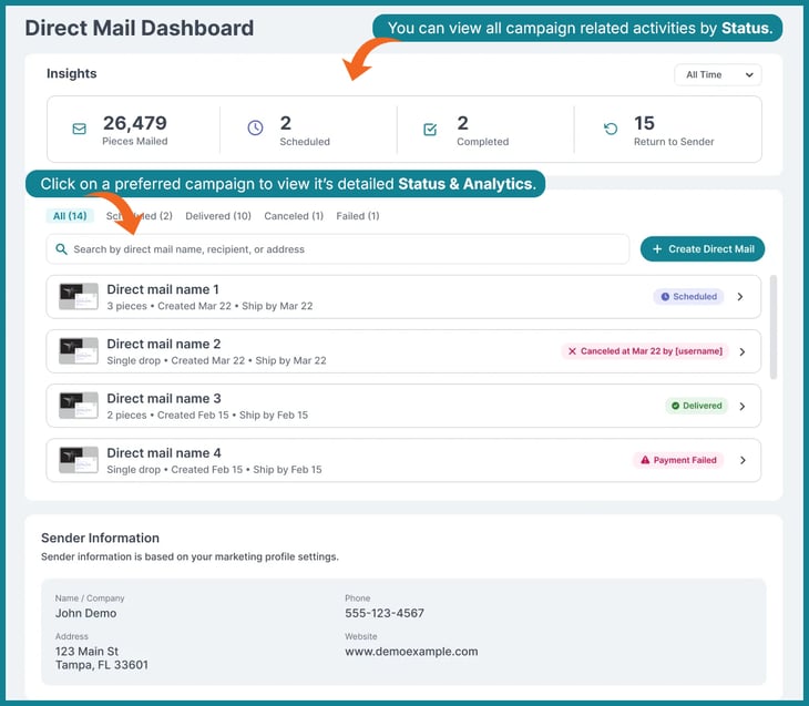 Direct Mial Status Dashboard