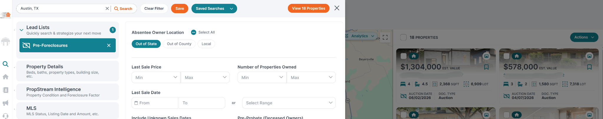 Distressed property filter with PropStream