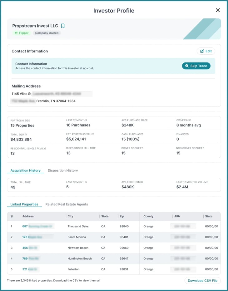 Investor Profile inside PropStream