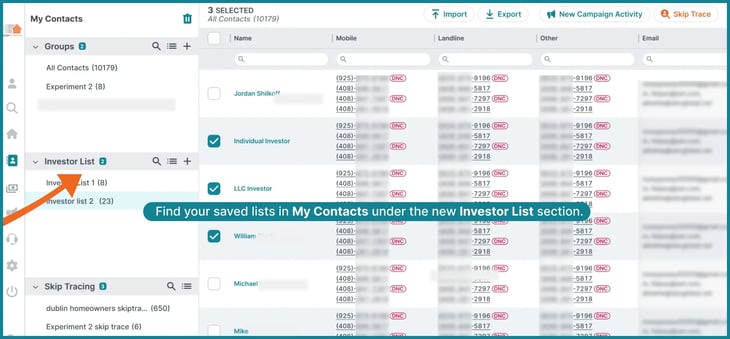 Find new Investor list in my contacts