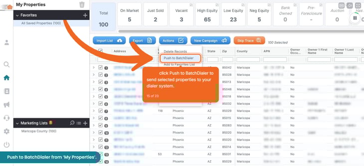 push to batchdialer from my properties