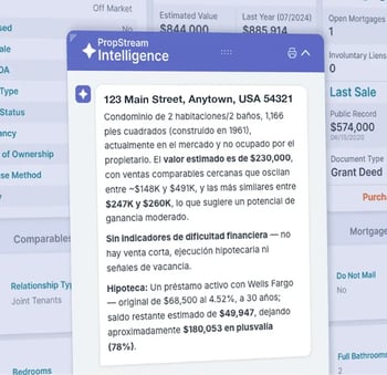 PropStream Intelligence Assistant Answers Questions in Spanish PropStream Intelligence Assistant Answers Questions in Spanish