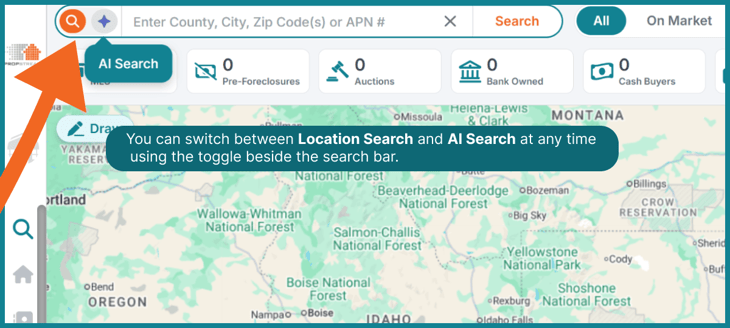 Toggle between Location Search and Ai Search