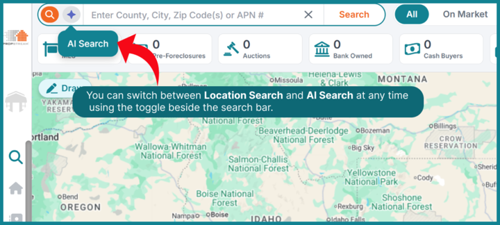 Toggle between Location Search and Ai Search
