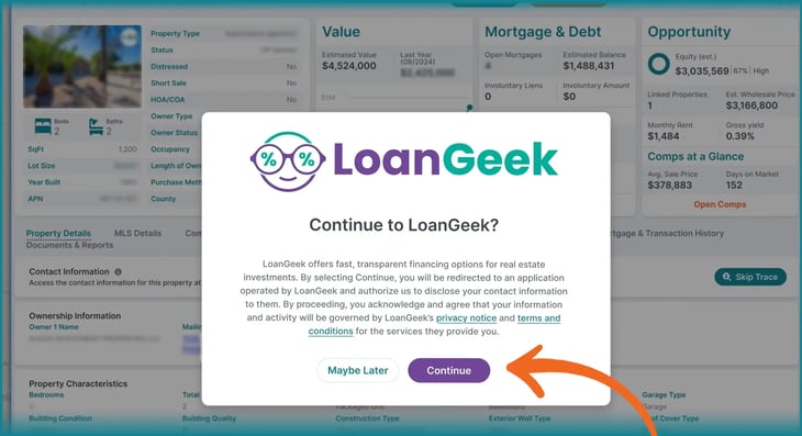 Loan geek pop up with privacy and terms and conditions disclaimer - Version 1