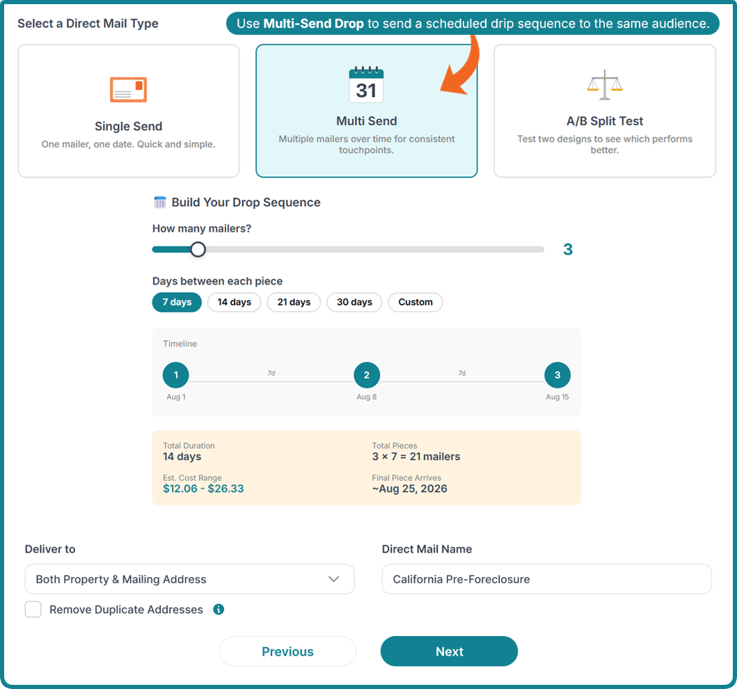 Multi send drop - Direct Mail Type