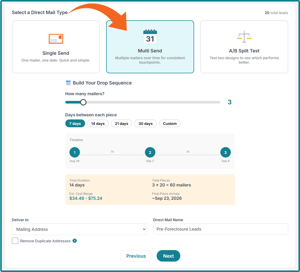 Multi send - Direct Mail Drop-in PropStream