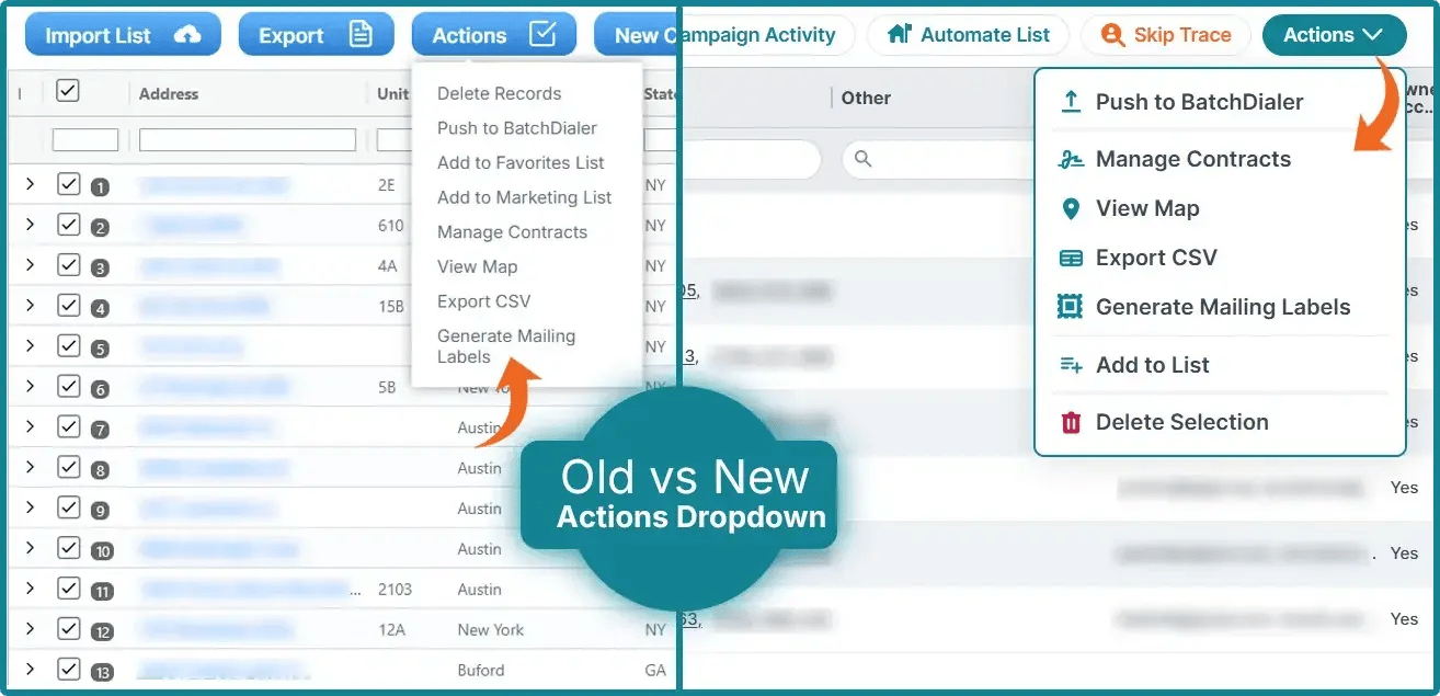 A new action menu was introduced in PropStream
