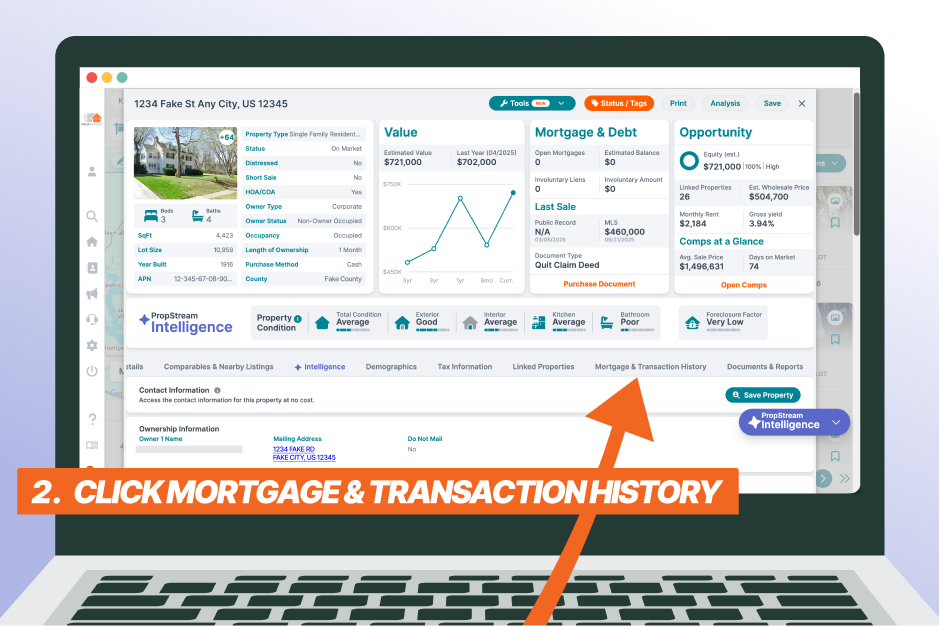 mortgage and transaction history - propstream