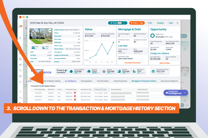 mortgage and transaction history - propstream app