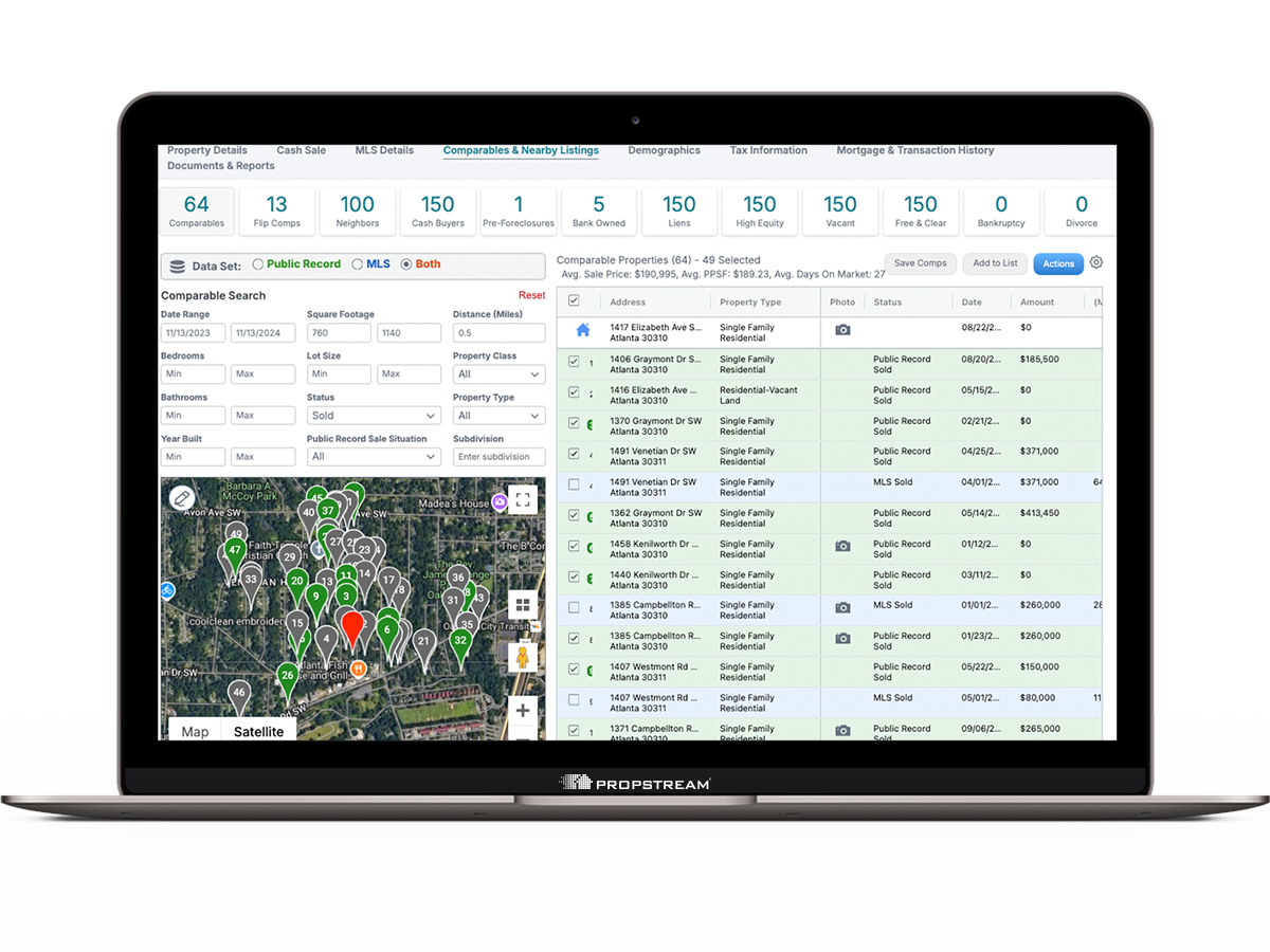 propstream data features comparables list
