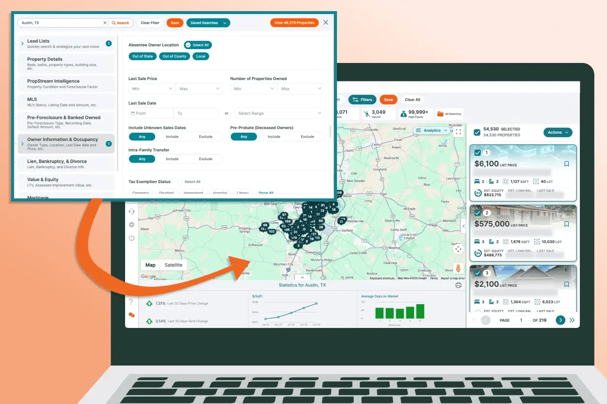 absentee owner filter in PropStream. Find long term abasentee owners