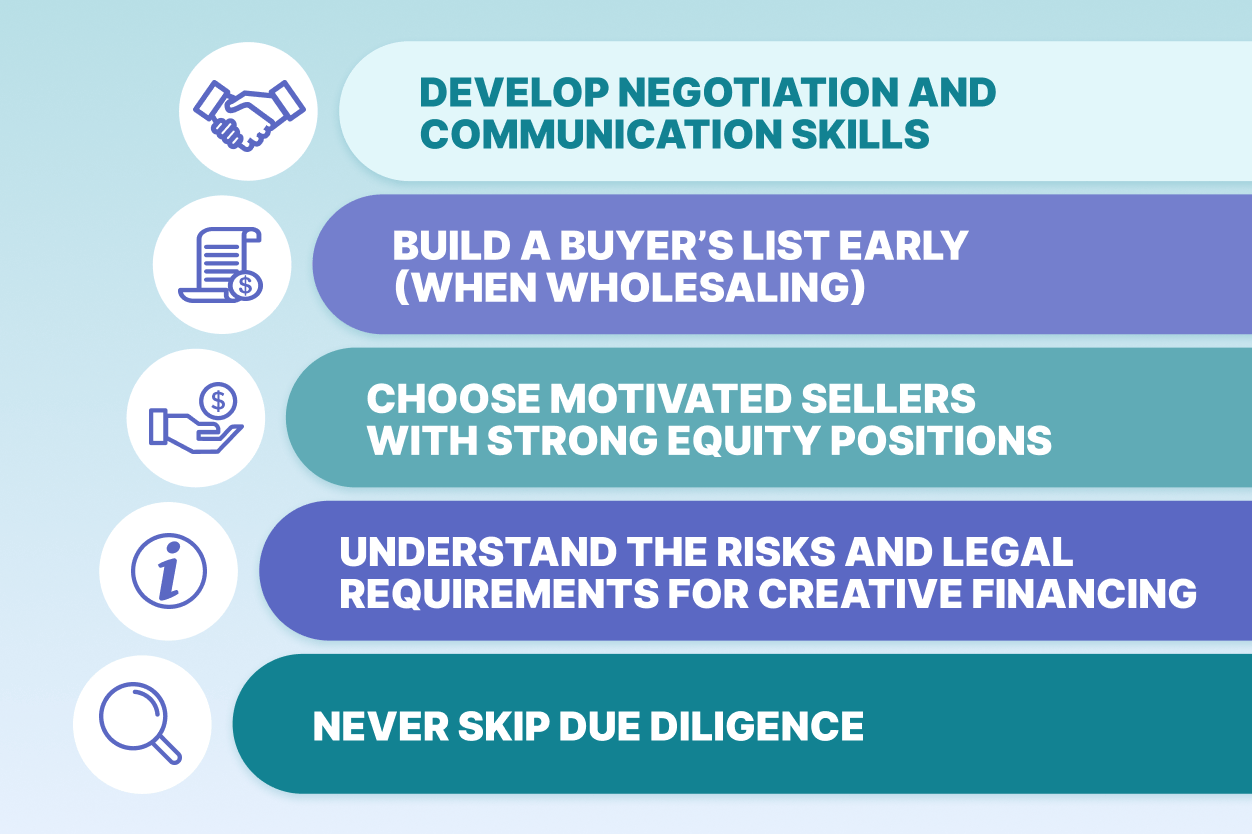 infographic of the tips for success when investing with no money down