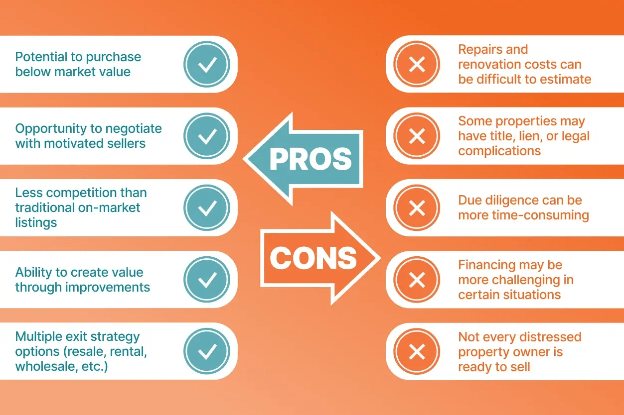 pros and cons of finding distressed properties