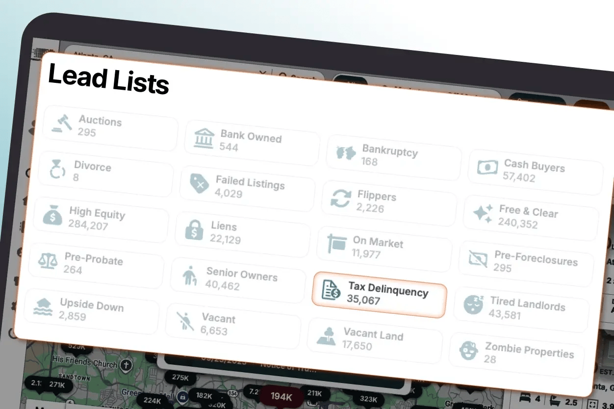 Tax delinquent lead list in propstream