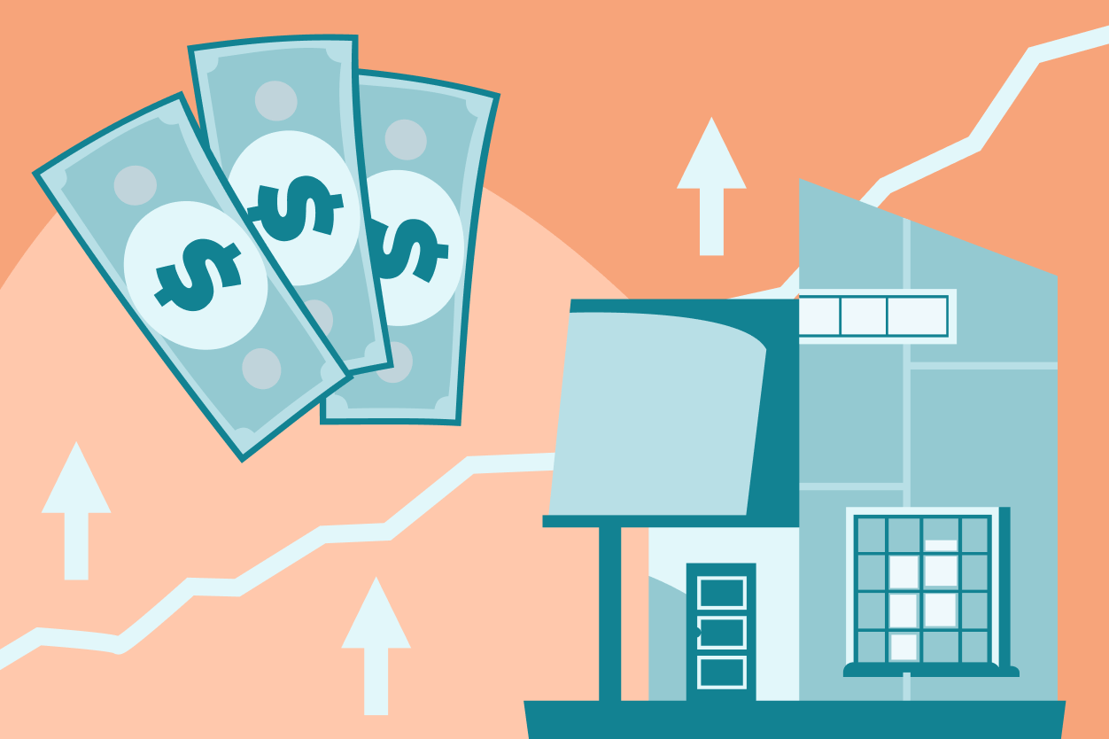 an illustration of a  house with the rental rates value going up