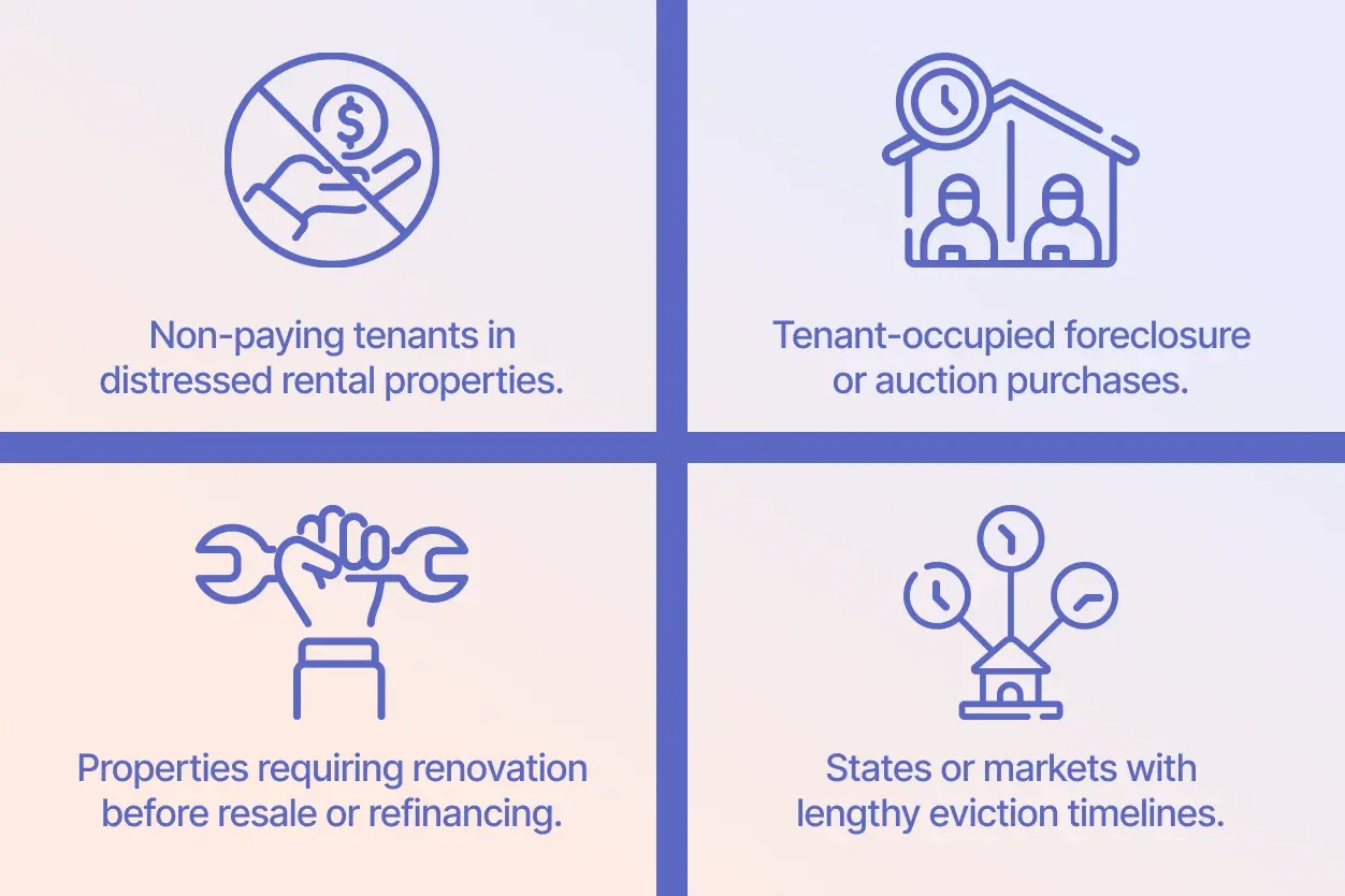 a graphic highlighting common scenarios where a cash-for-keys agreement may be the best solution.