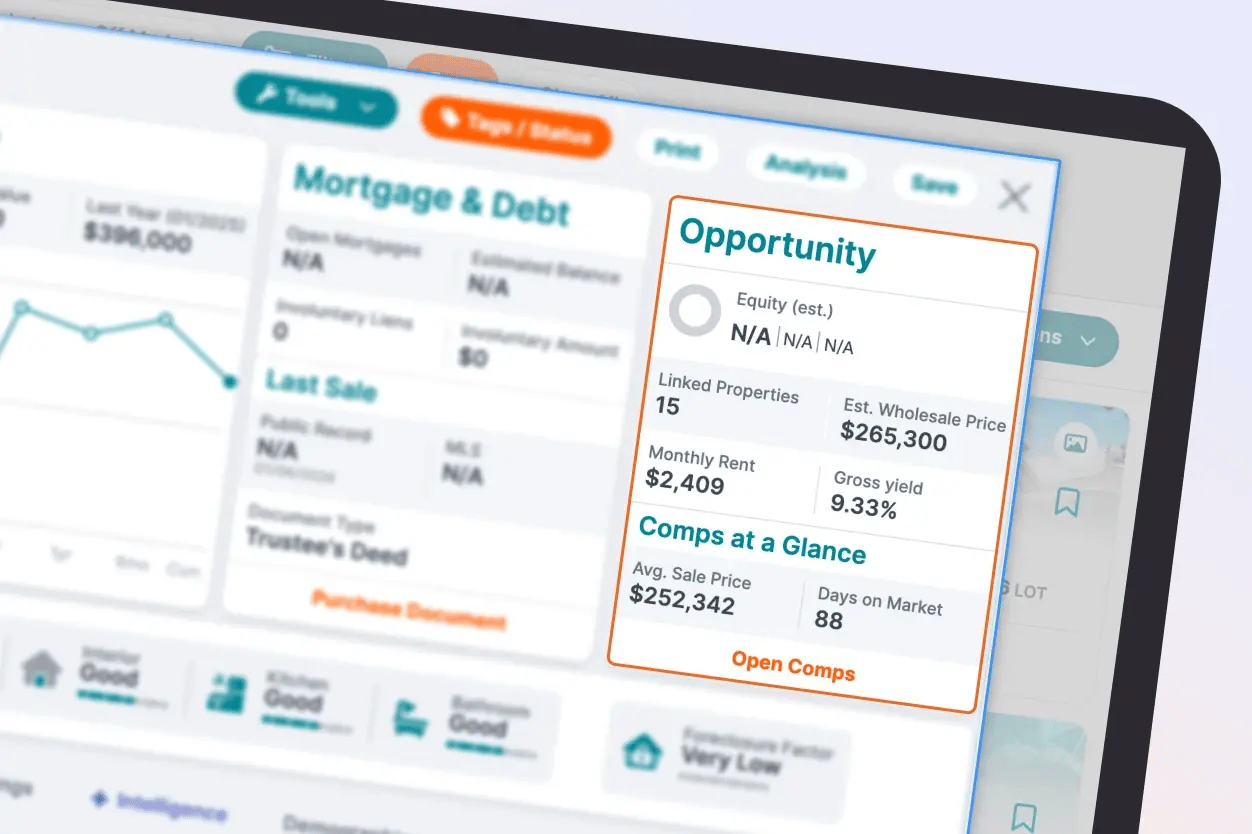 a graphic showing PropStream’s ARV calculator, Comps screen.