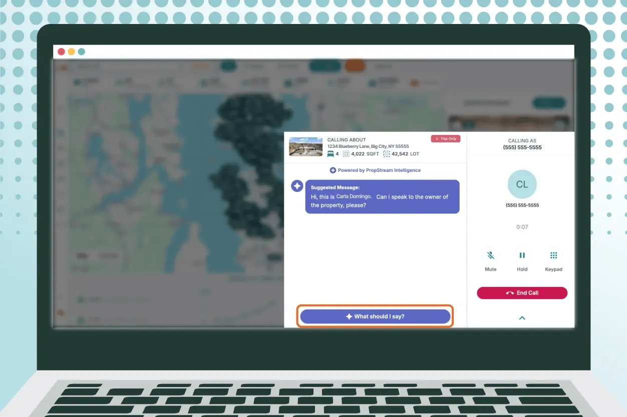a ClickToDial specific graphic that indicates dialing within PropStream - Quick outreach