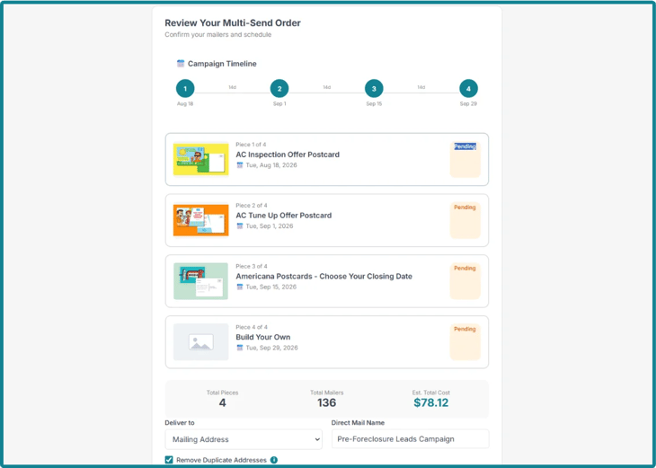 Review your multi send order