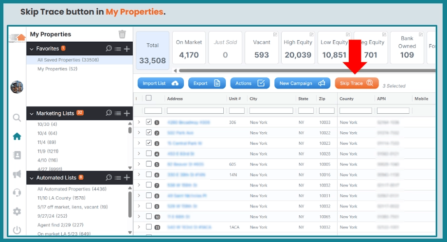 skip trace button in my properties w-1