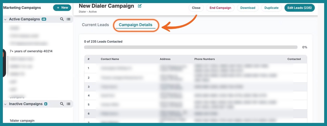 Dialer campaign- Campaign details page