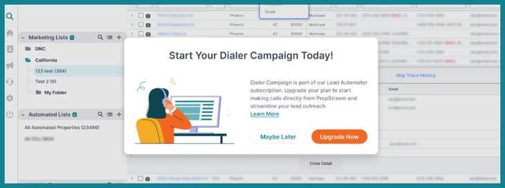 Dialer campaign upgrade prompt for existing users.